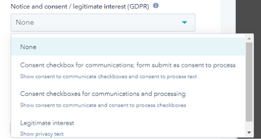 Hubspot Pop up Forms Notice And Consent