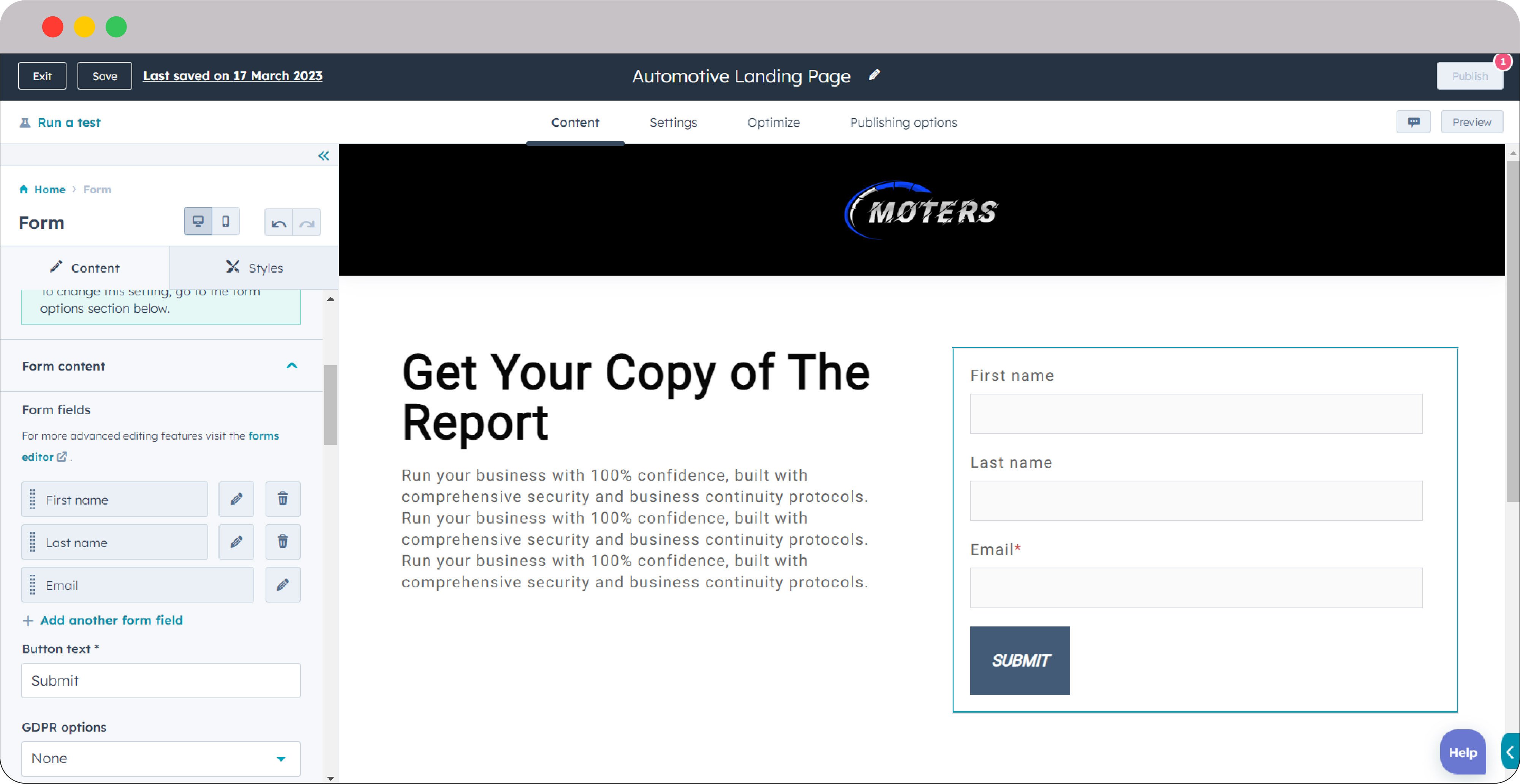 HubSpot-for-automotive-and-transport-landing-page-builder