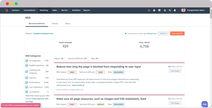 HubSpot-for-automotive-and-transport-seo-tool