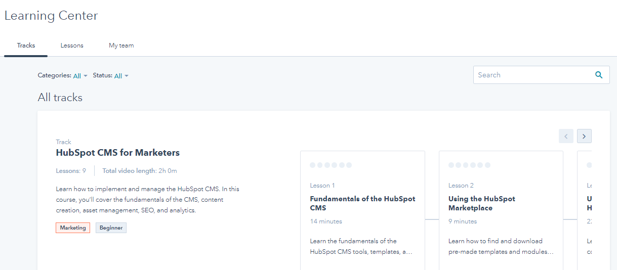 HubSpot learning center