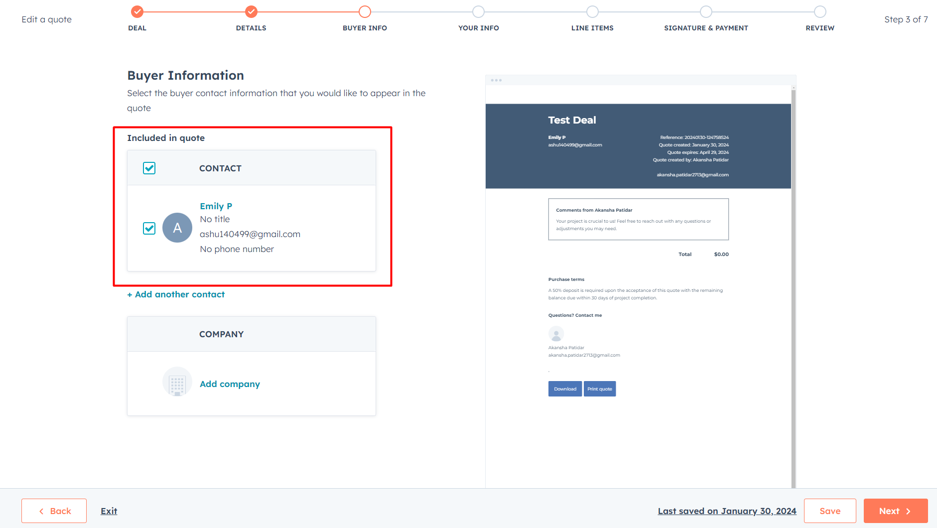 buyer-information-in-quote