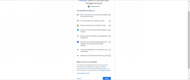 hubspot crm allow button