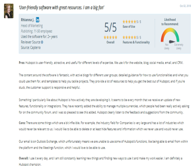 HubSpot CRM Review 2 capterra