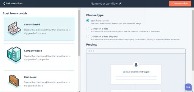 HubSpot CRM  Workflow Type 