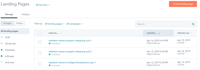 HubSpot landing pages