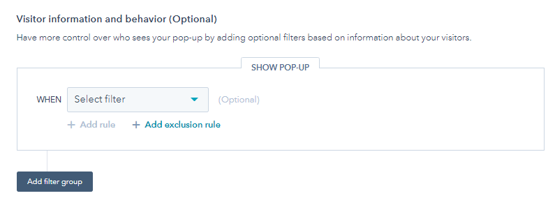 Hubspot Pop Up Forms Add Filter Button