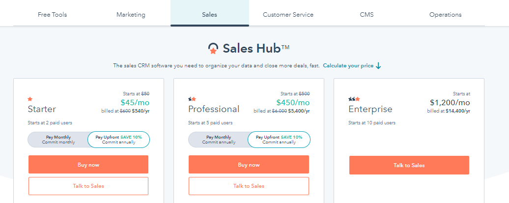sales hub pricing