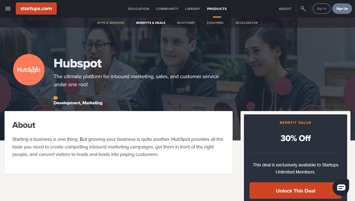 startups.com-30%-off-on-hubspot