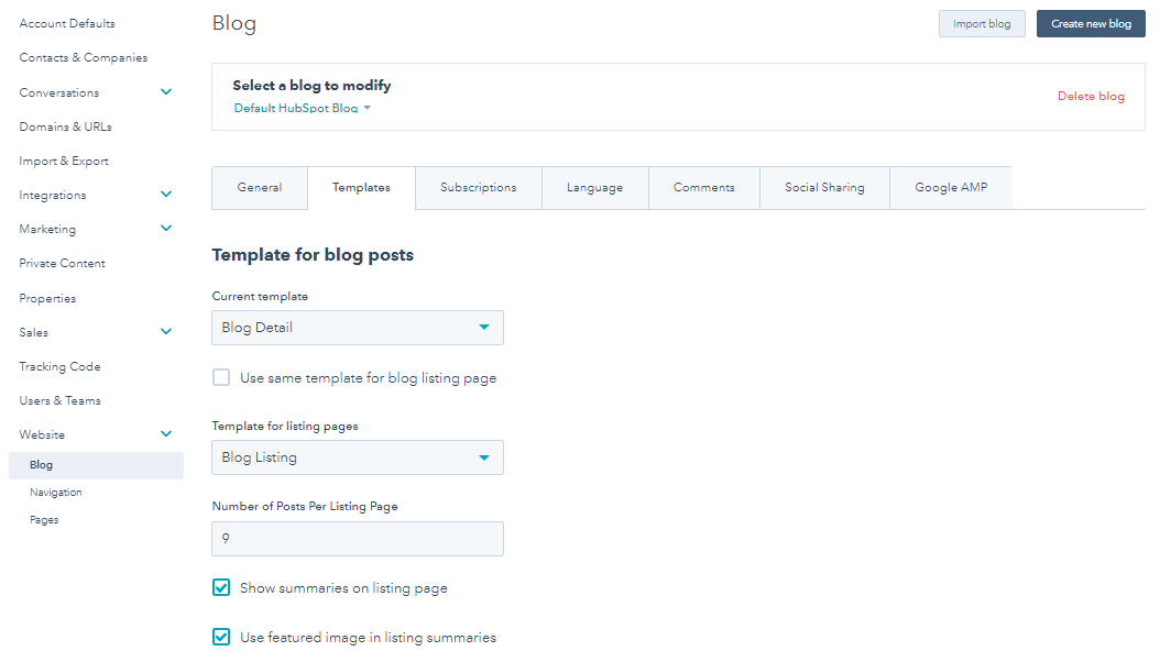 blog post template tab
