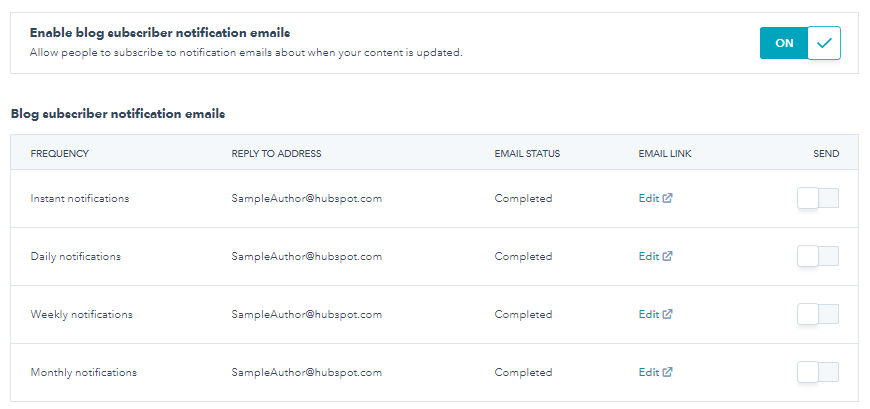 Enable blog subscriber notification emails
