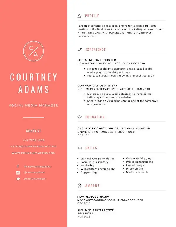 Social Media Marketing Resume Sample